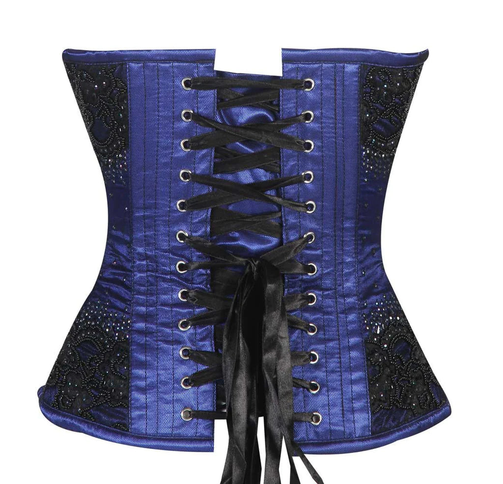 Bule/Black Embroidery Overbust corset