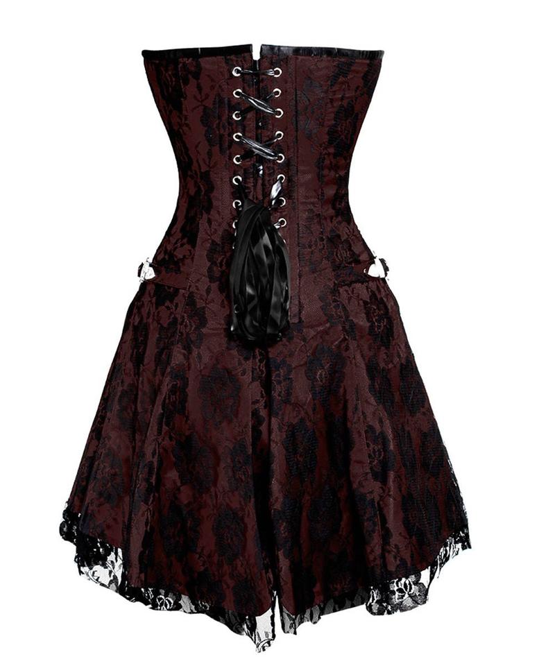 Brown Satin Black Net Corset Dress