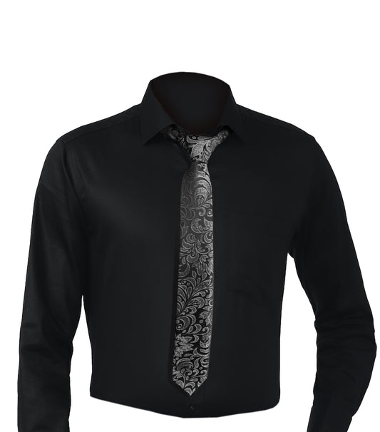 Silver tie with elegant Black and Silver brocade Vc200 | high-quality necktie