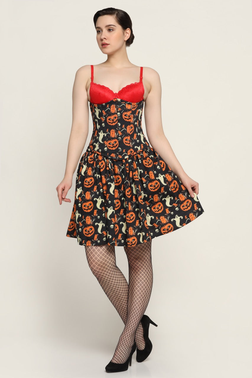 Midnight Pumpkin Printed Corset Dress - Wholesale