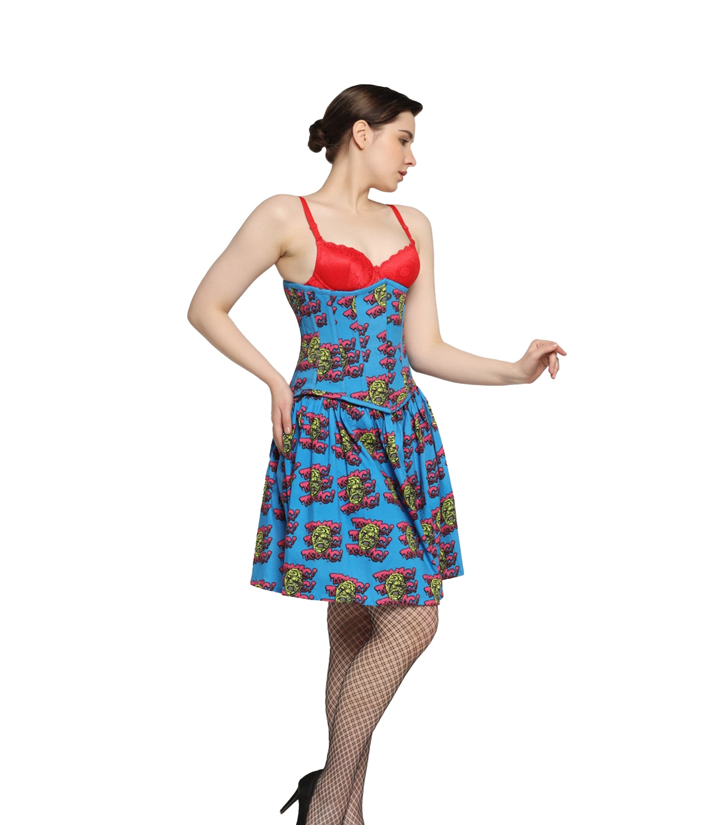 Devil printed Waist Reducing Underbust Corset Dress
