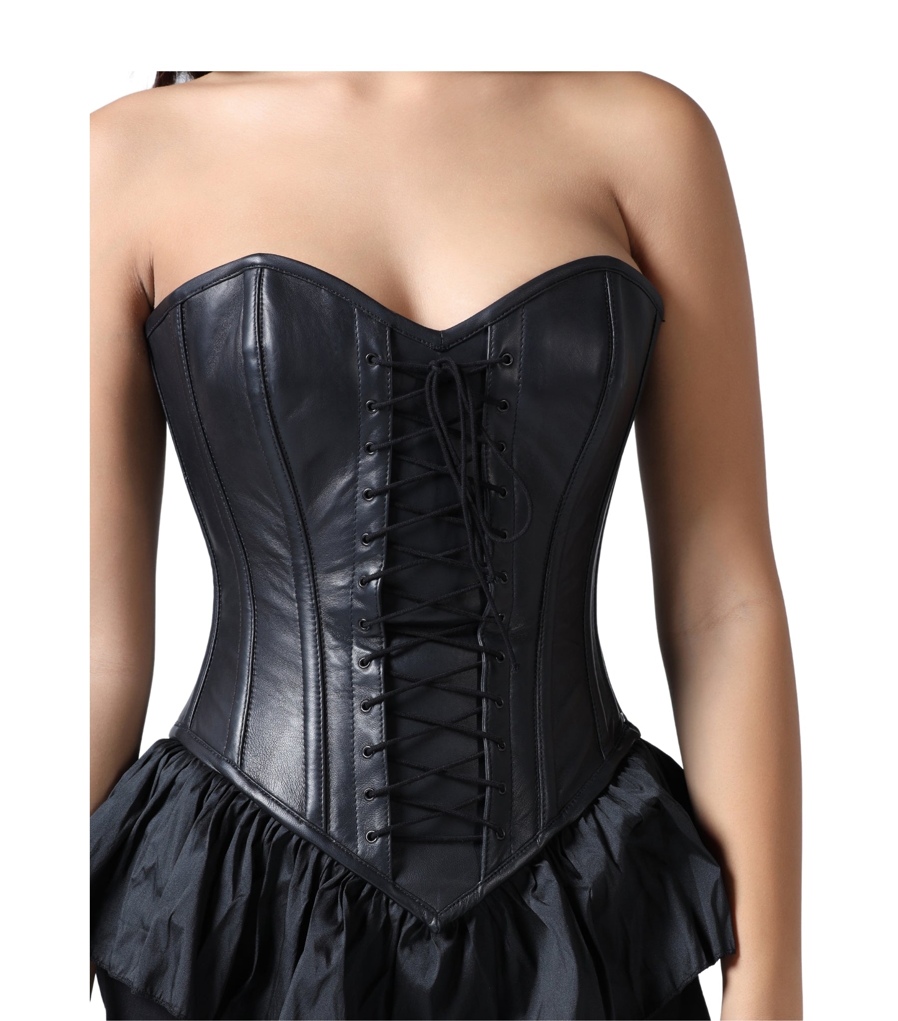 Black Leather with Taftta Corset Mini Dress Easto Garments