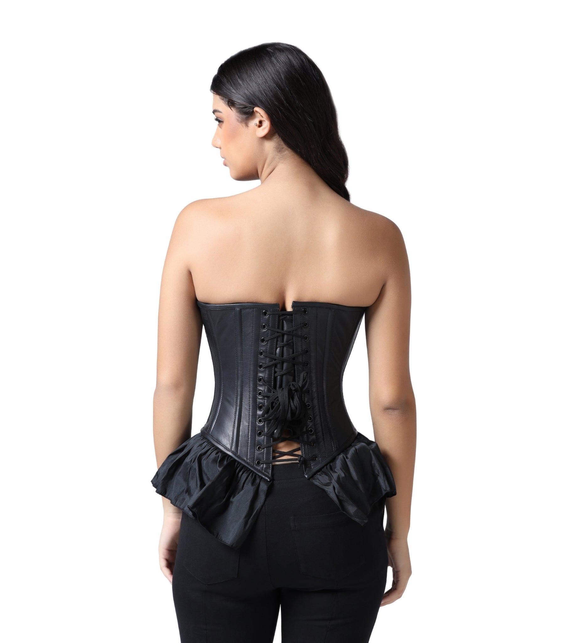 Black Leather with Taftta Corset Mini Dress Easto Garments