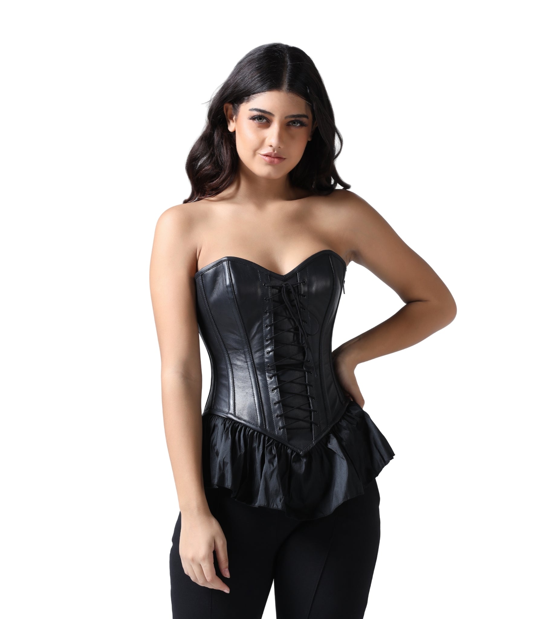 Gothic Peplum Corset Mini Dress in Black Faux Leather with Tafta Wholesalenext Gothic Peplum Corset Mini Dress in Black Faux Leather with Tafta Wholesalenext
