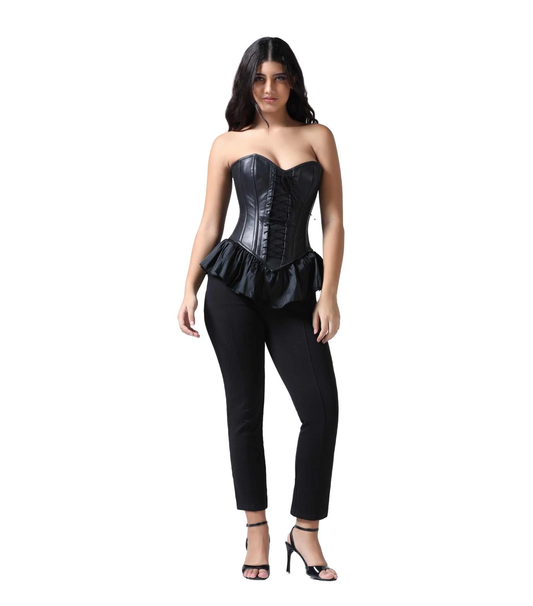 Black Leather with Taftta Corset Mini Dress Easto Garments