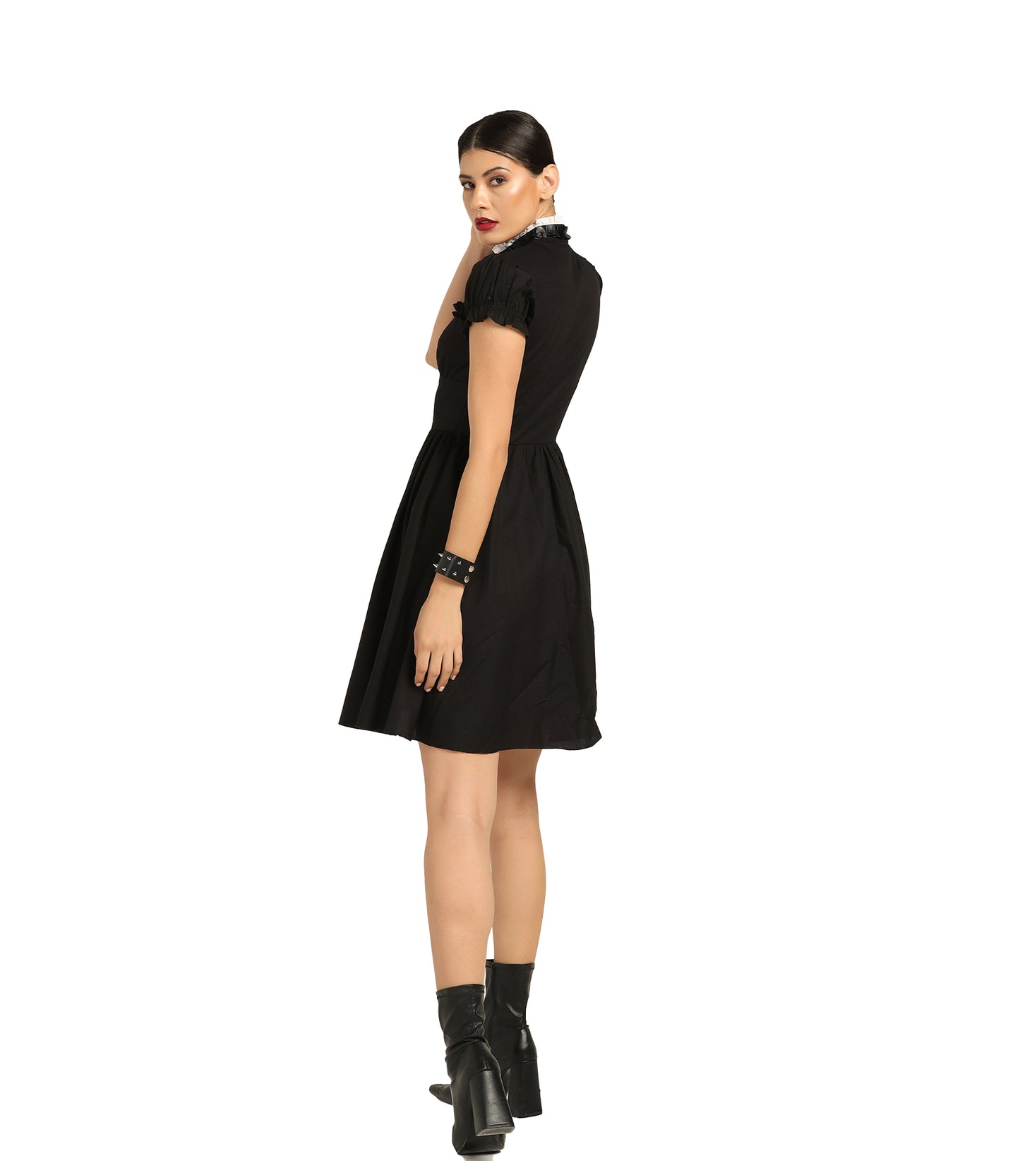 Black Cotton Poplin & Mesh Wholesale Gothic Dress