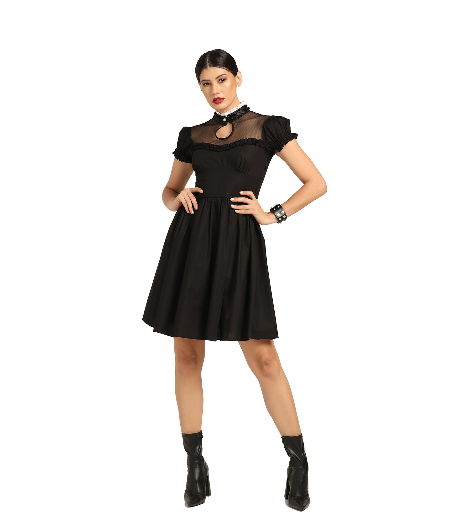 Black Cotton Poplin & Mesh Wholesale Gothic Dress