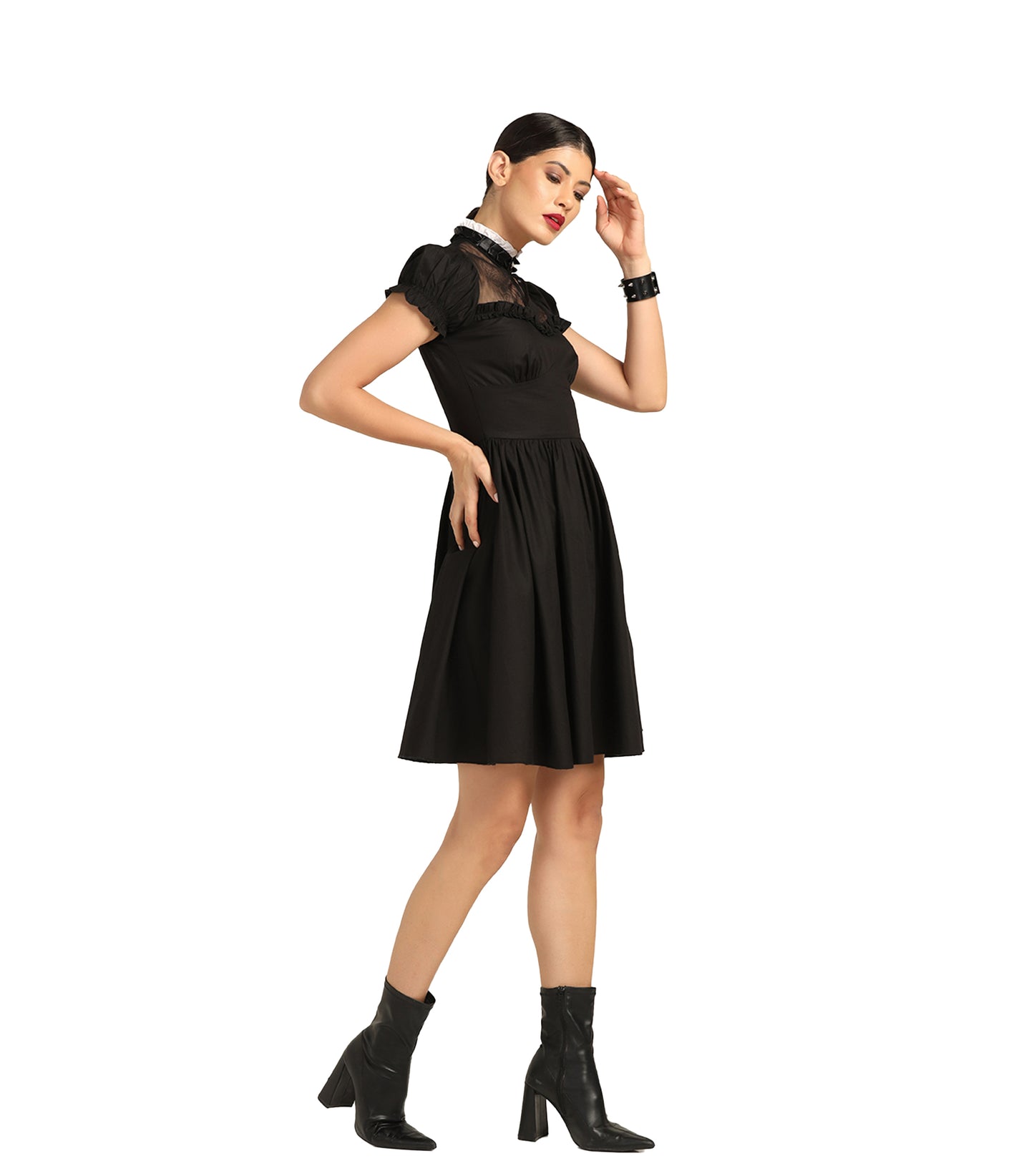 Black Cotton Poplin & Mesh Wholesale Gothic Dress