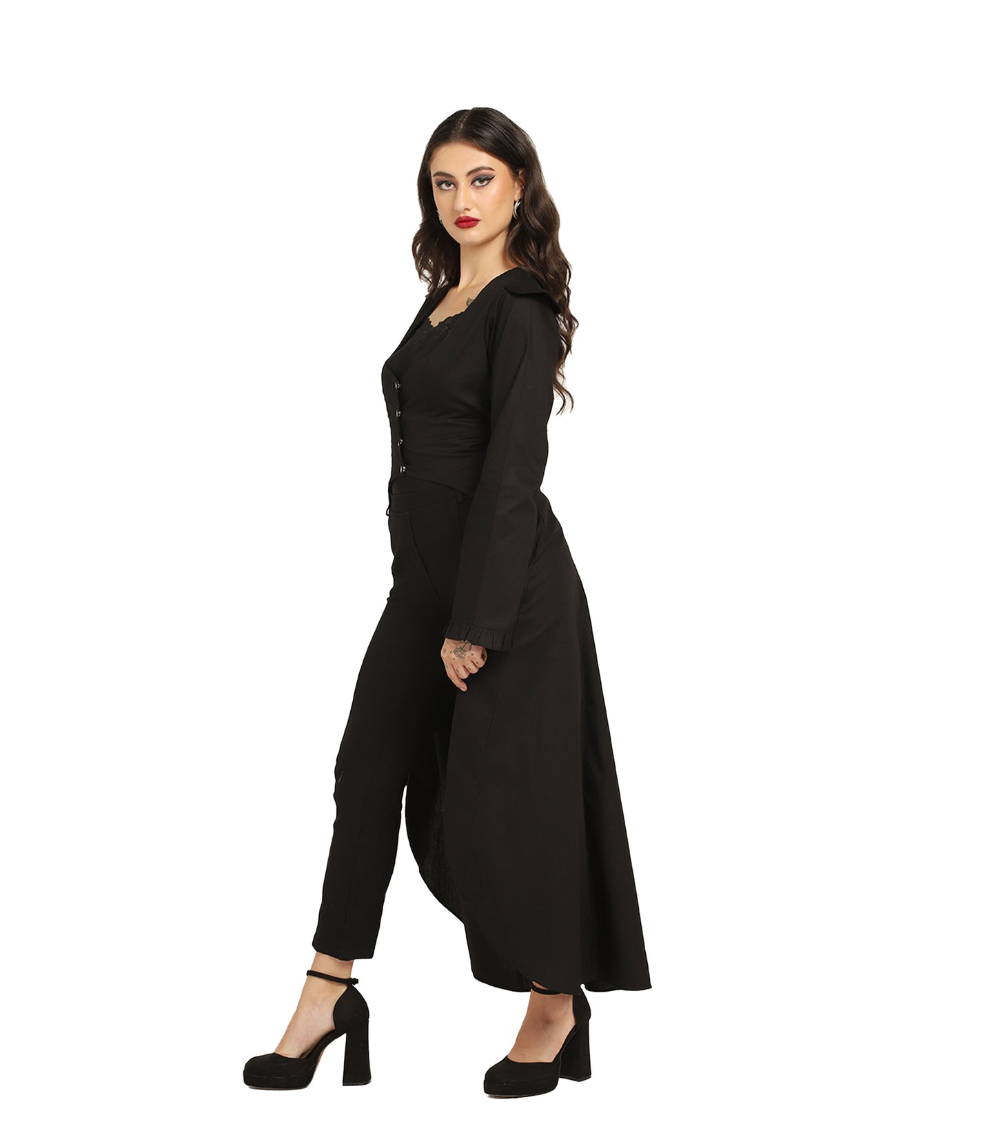 Black Cotton Asymmetrical Dress – Adjustable Back Lacing