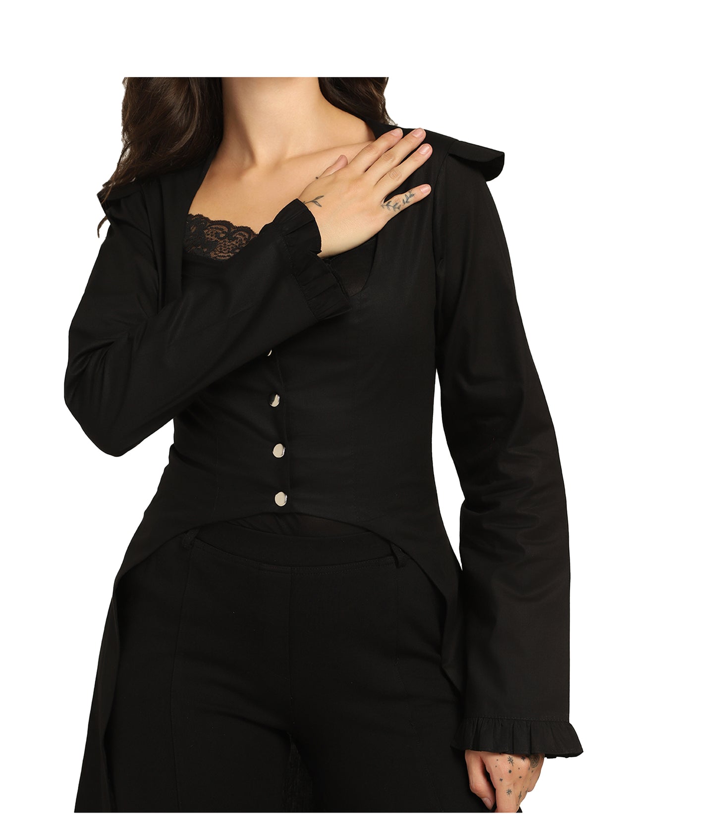 Black Cotton Asymmetrical Dress – Adjustable Back Lacing