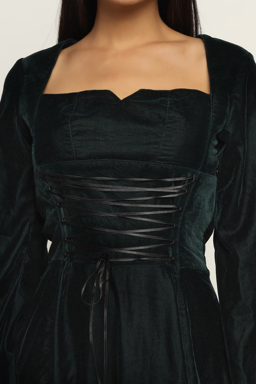 Maleficent Velvet Front Cross Lacing Ladies Dress