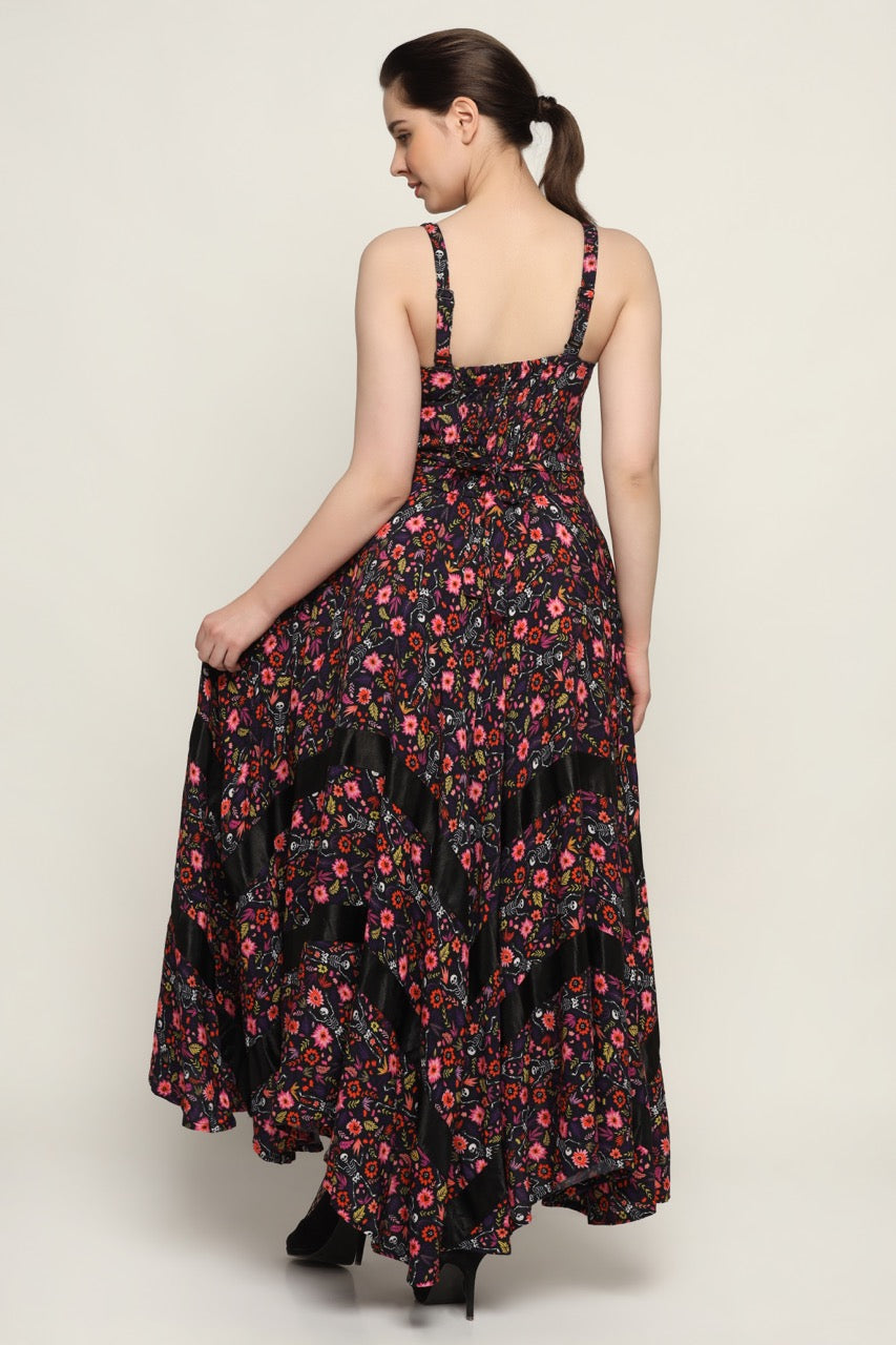 Skeleton Flower printed Ladies Long Dress