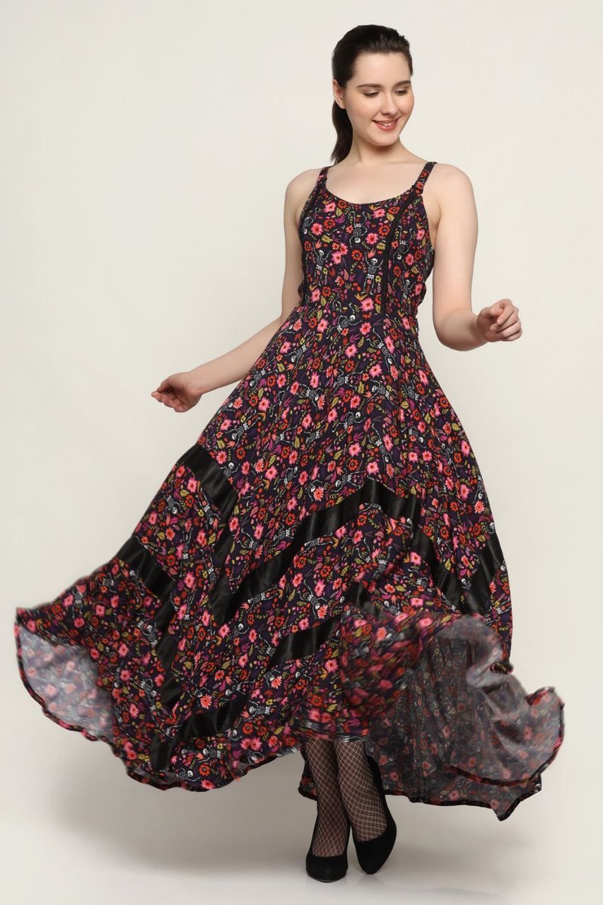 Skeleton Flower printed Ladies Long Dress