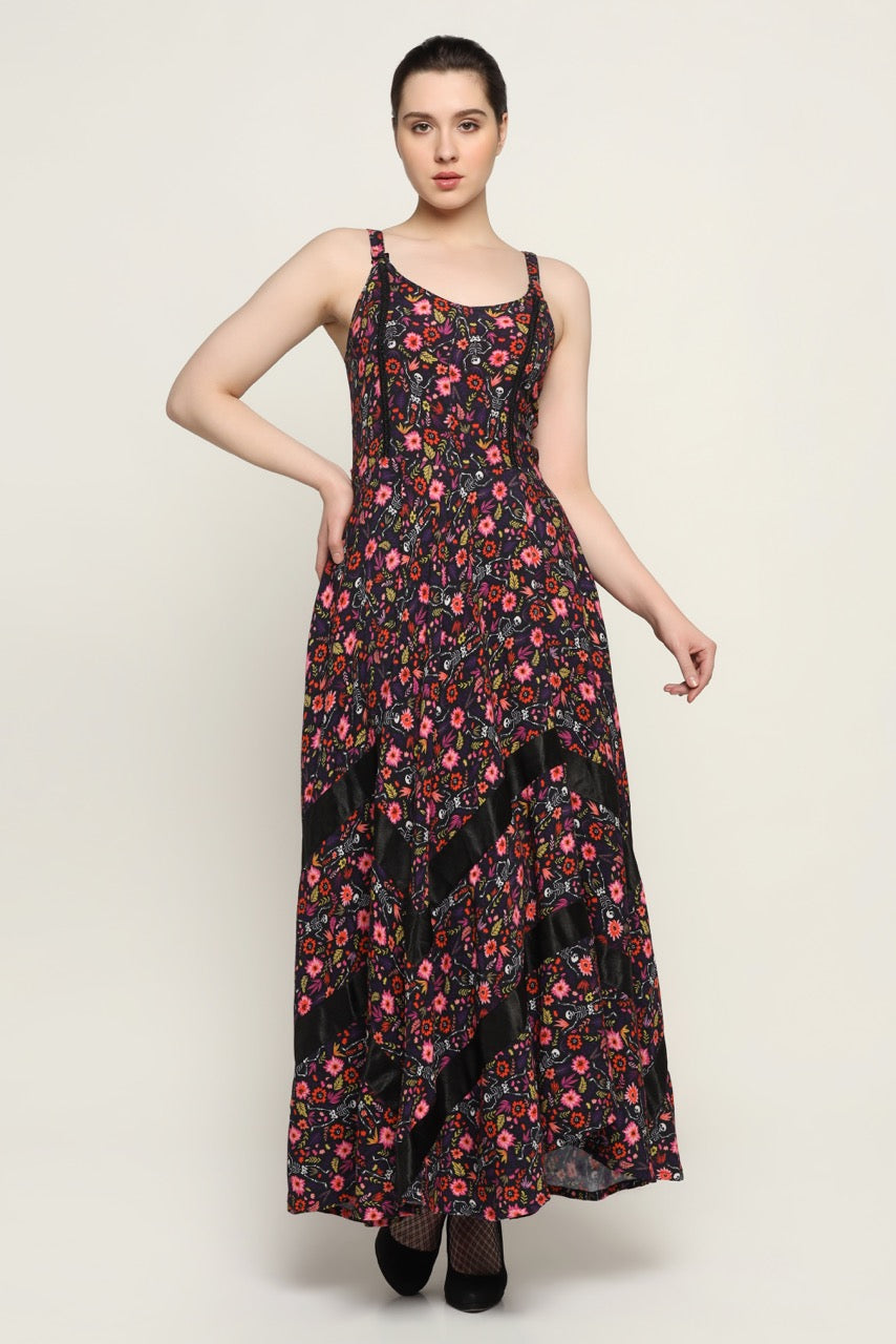 Skeleton Flower printed Ladies Long Dress