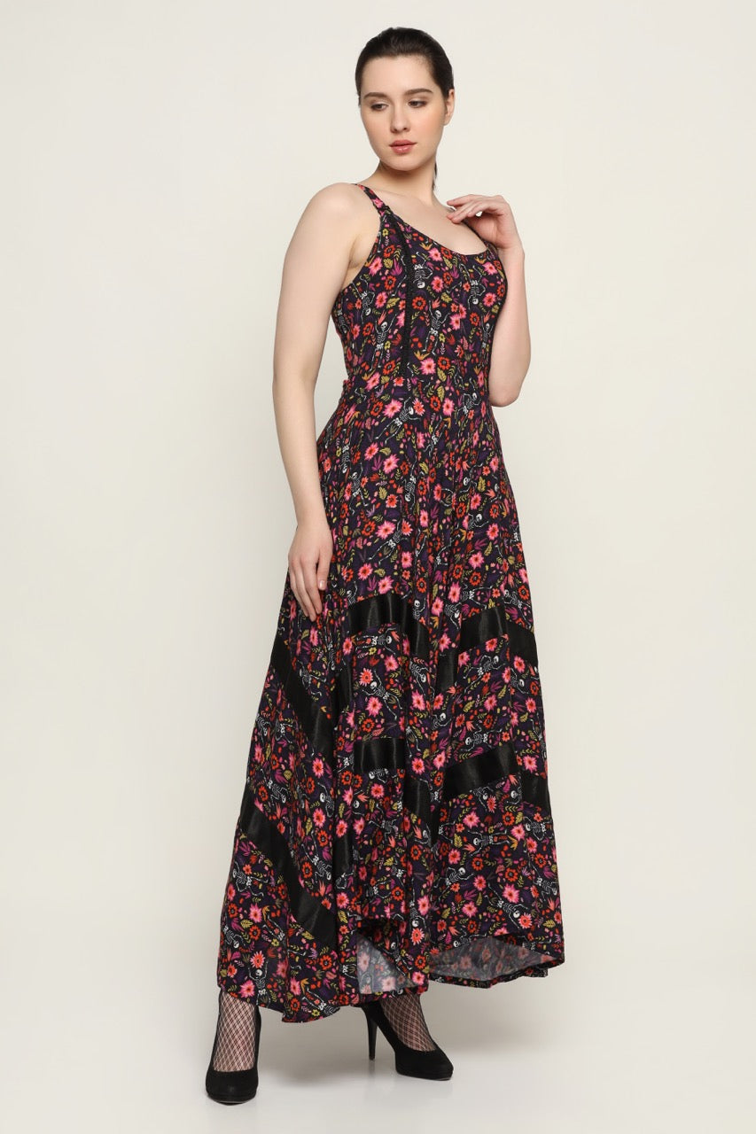 Skeleton Flower printed Ladies Long Dress