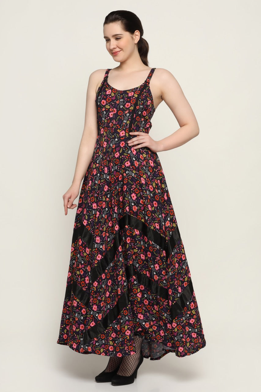 Skeleton Flower printed Ladies Long Dress