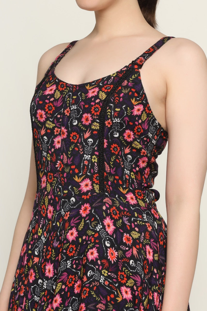 Skeleton Flower printed Ladies Long Dress