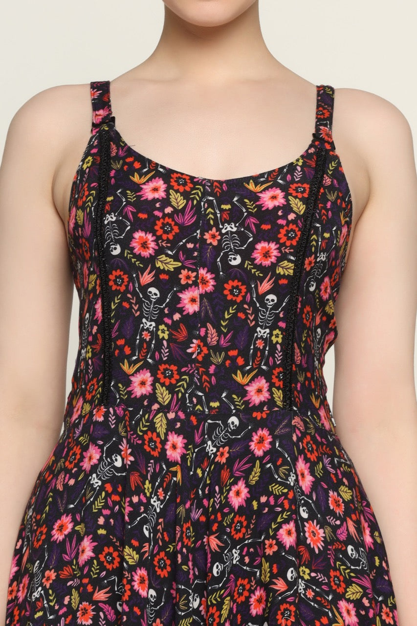 Skeleton Flower printed Ladies Long Dress