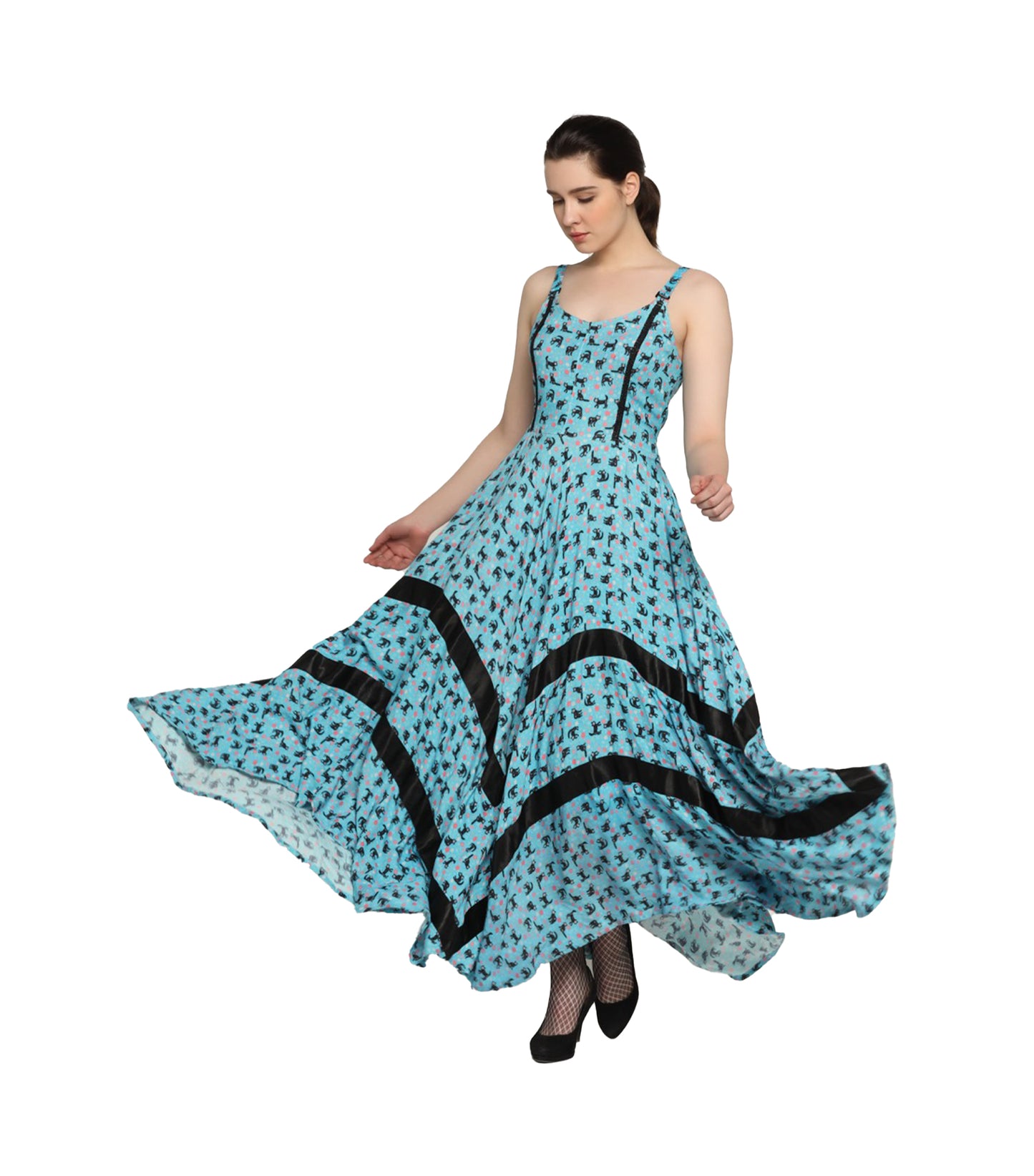 Cat printed Ladies  Long Dress