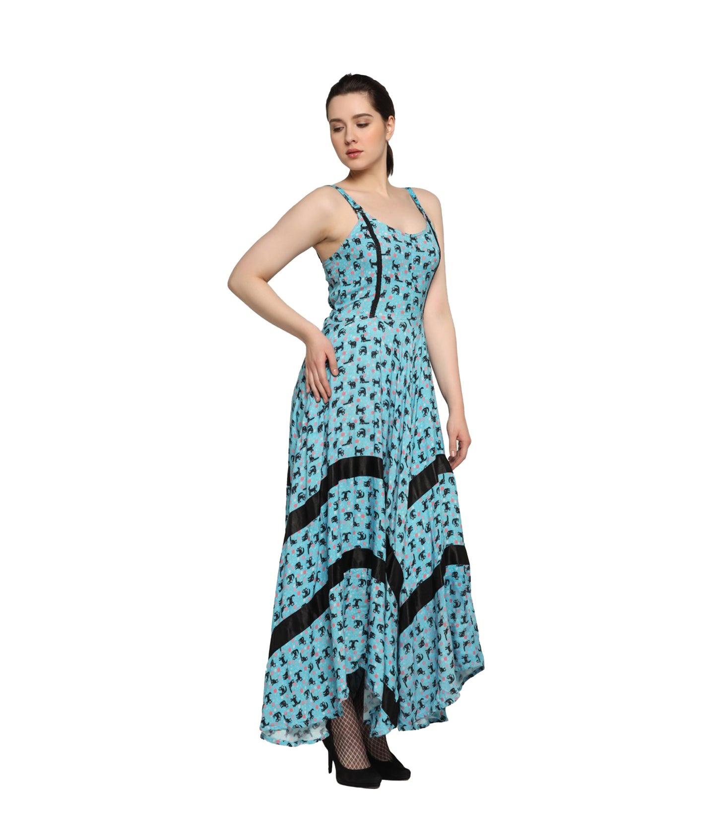 Cat printed Ladies  Long Dress