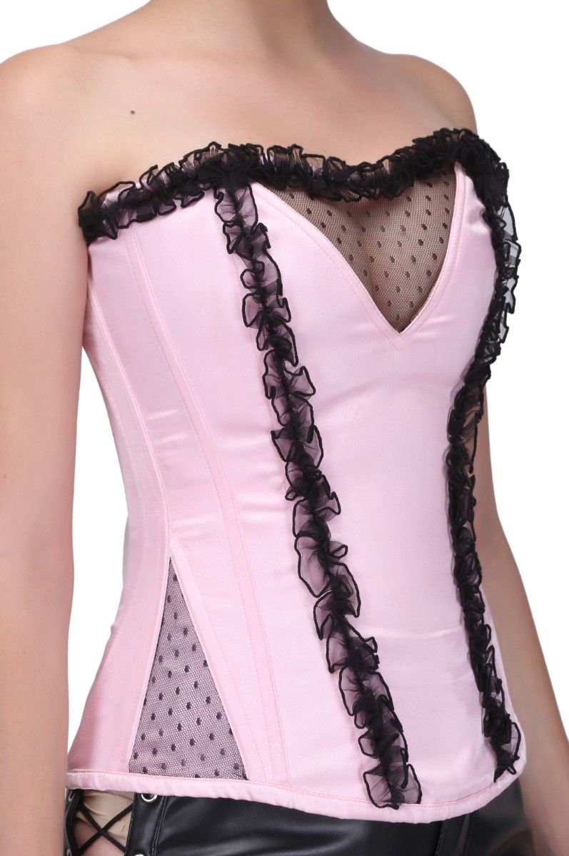 Black Pink Acrylic Boning Fashion Overbust Corset Easto Garments