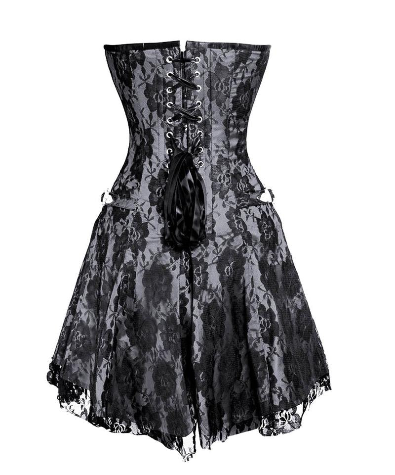 White satin Black Net Corset Dress
