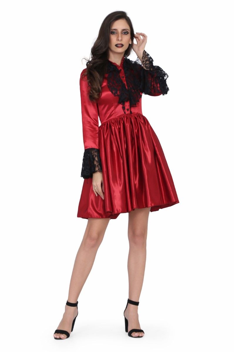 Ladies Laced Gothic Red Dress Easto Garments
