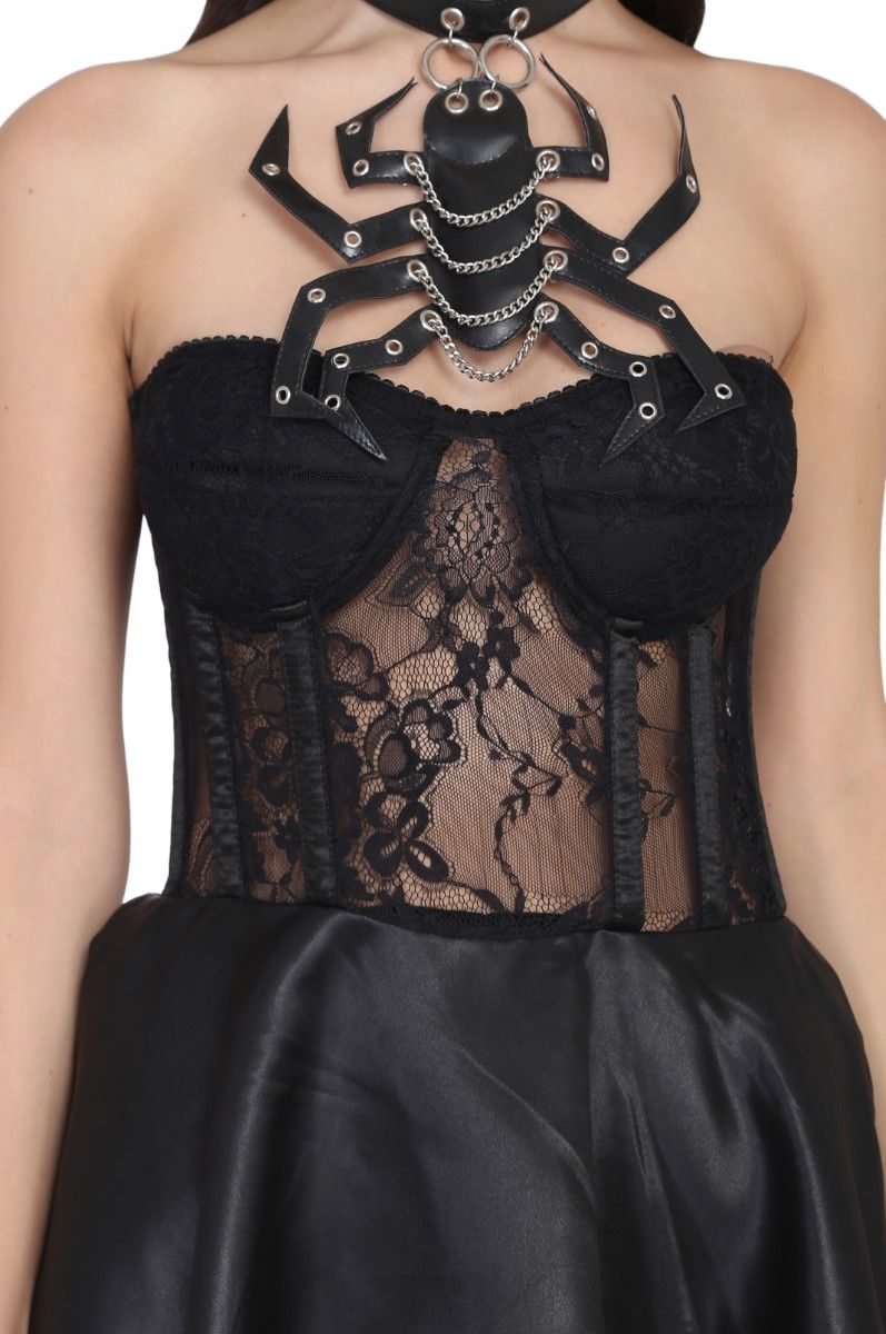Ladies black mesh gothic one piece dress Easto Garments