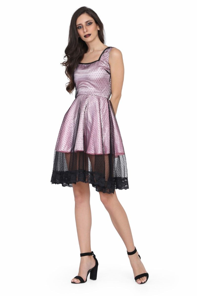 Ladies Pink and Black mesh gothic dress Corset Revolution