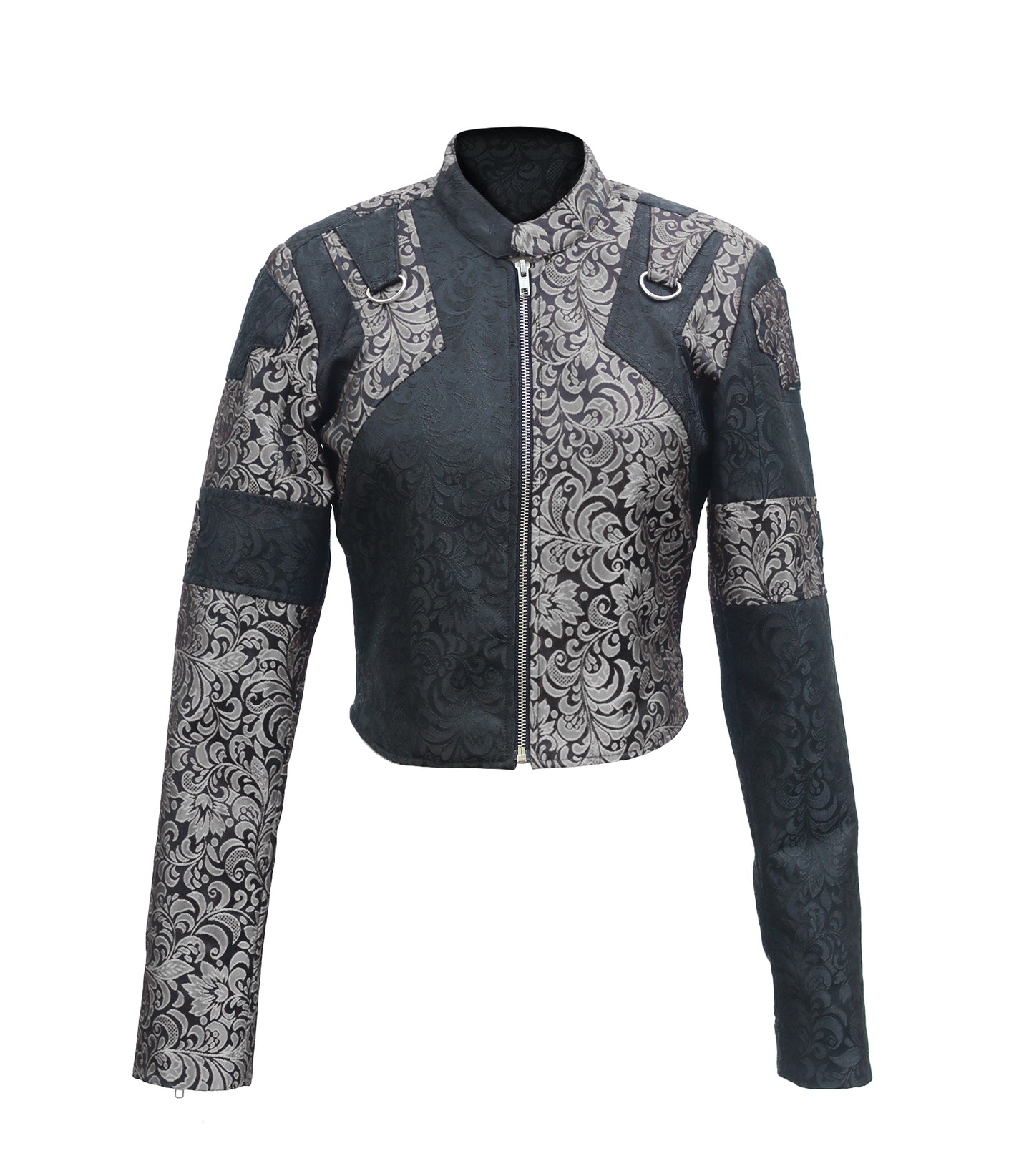 Skull  Embroidered Silver Black Brocade Ladies Jacket