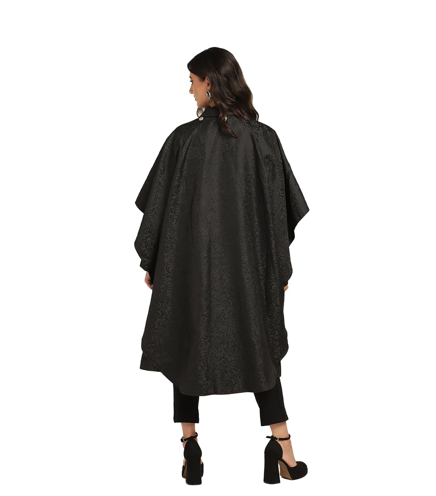 Vampire's Black Brocade Cape with Red Satin Lining Easto Garments