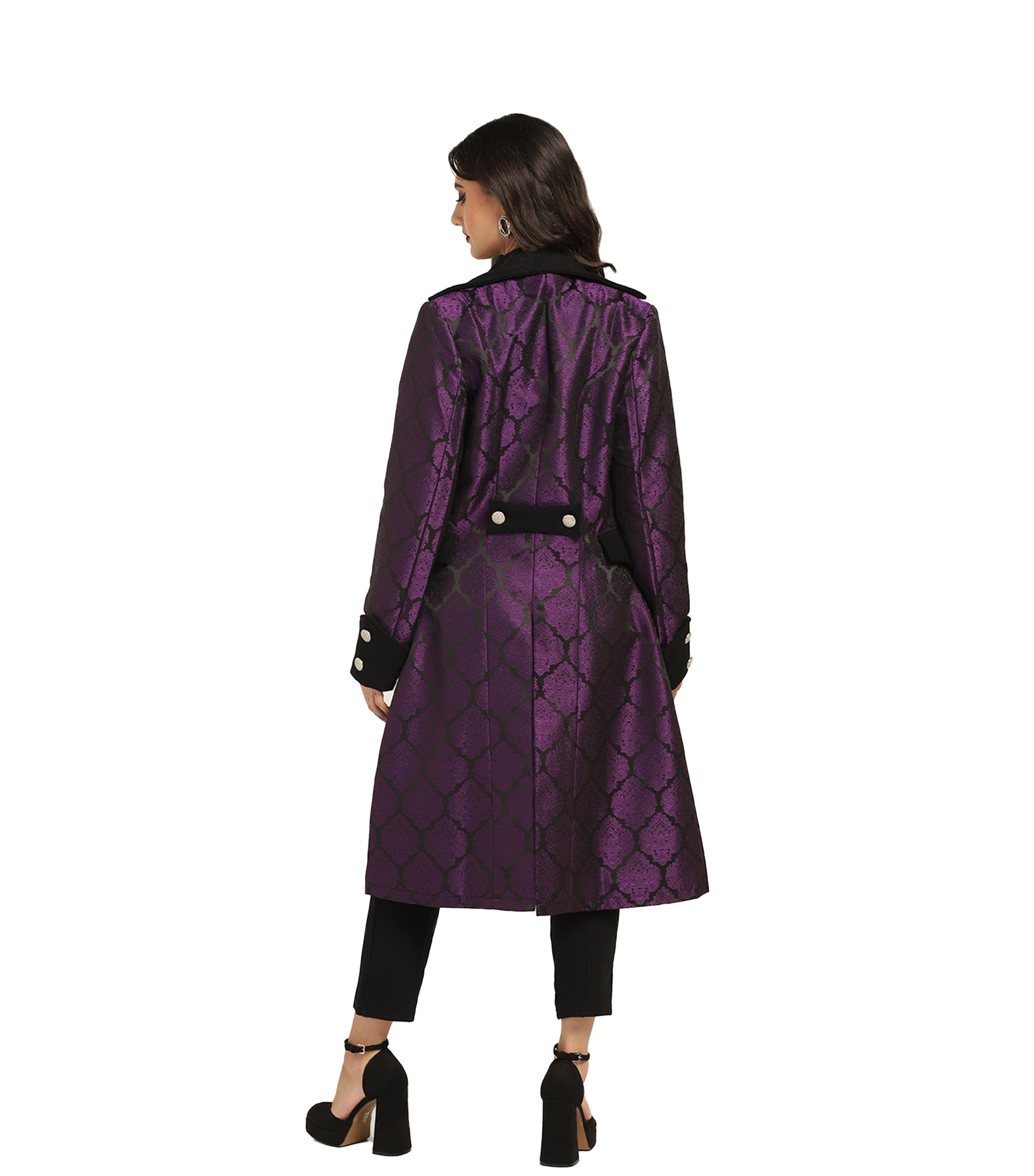 black purple brocade long coat wholesale and dropship avalaible