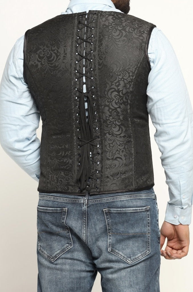 Black Brocade Waist Reducing Overbust Men's Corset