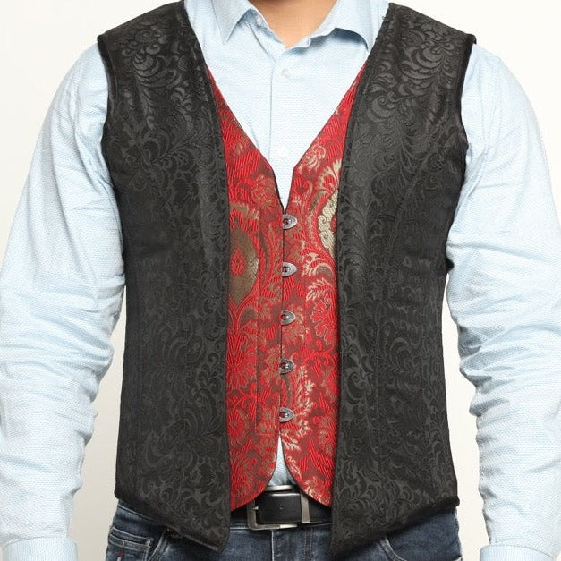 Black Brocade Waist Reducing Overbust Men's Corset