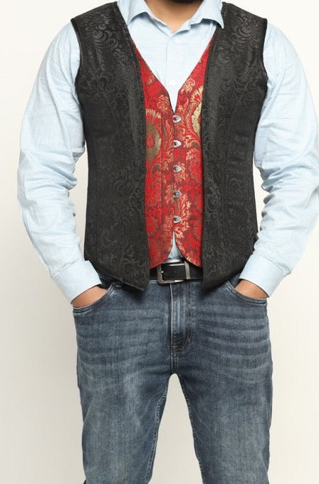 Black Brocade Waist Reducing Overbust Men's Corset