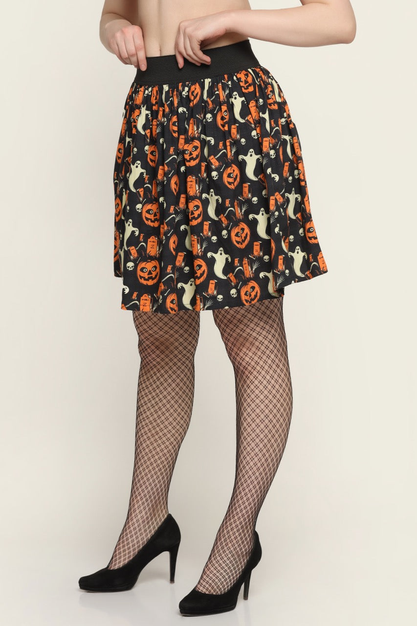 Pumpkin ghost  printed Skirt