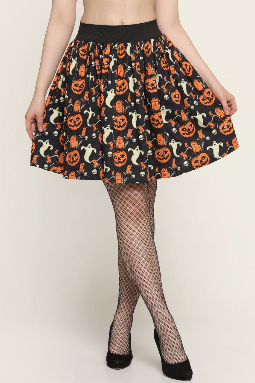 Pumpkin ghost  printed Skirt