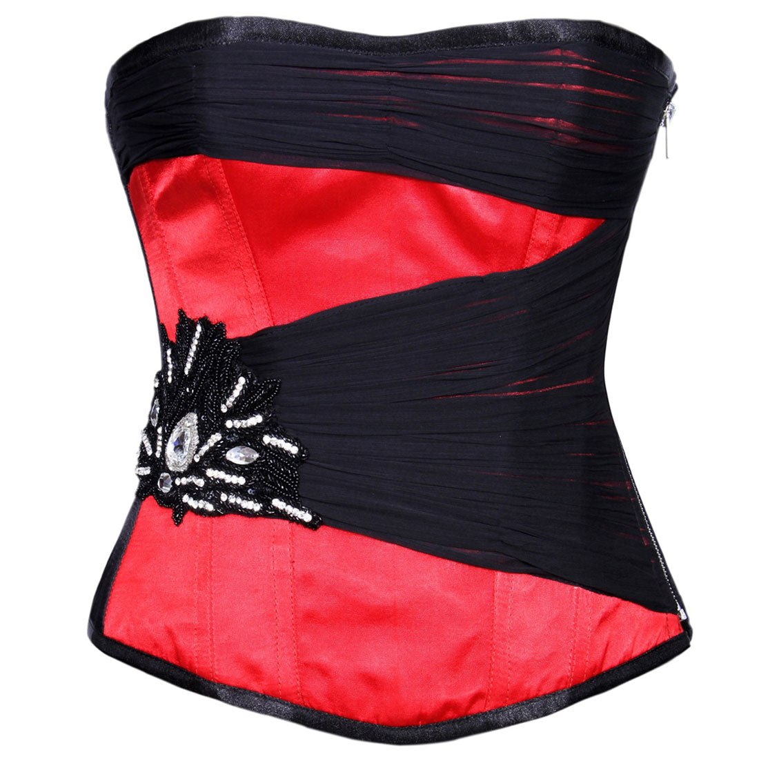 AUTHENTISCHES ROTES SATIN-BÜSTEKORSETT MIT STAHLSTÄBEN