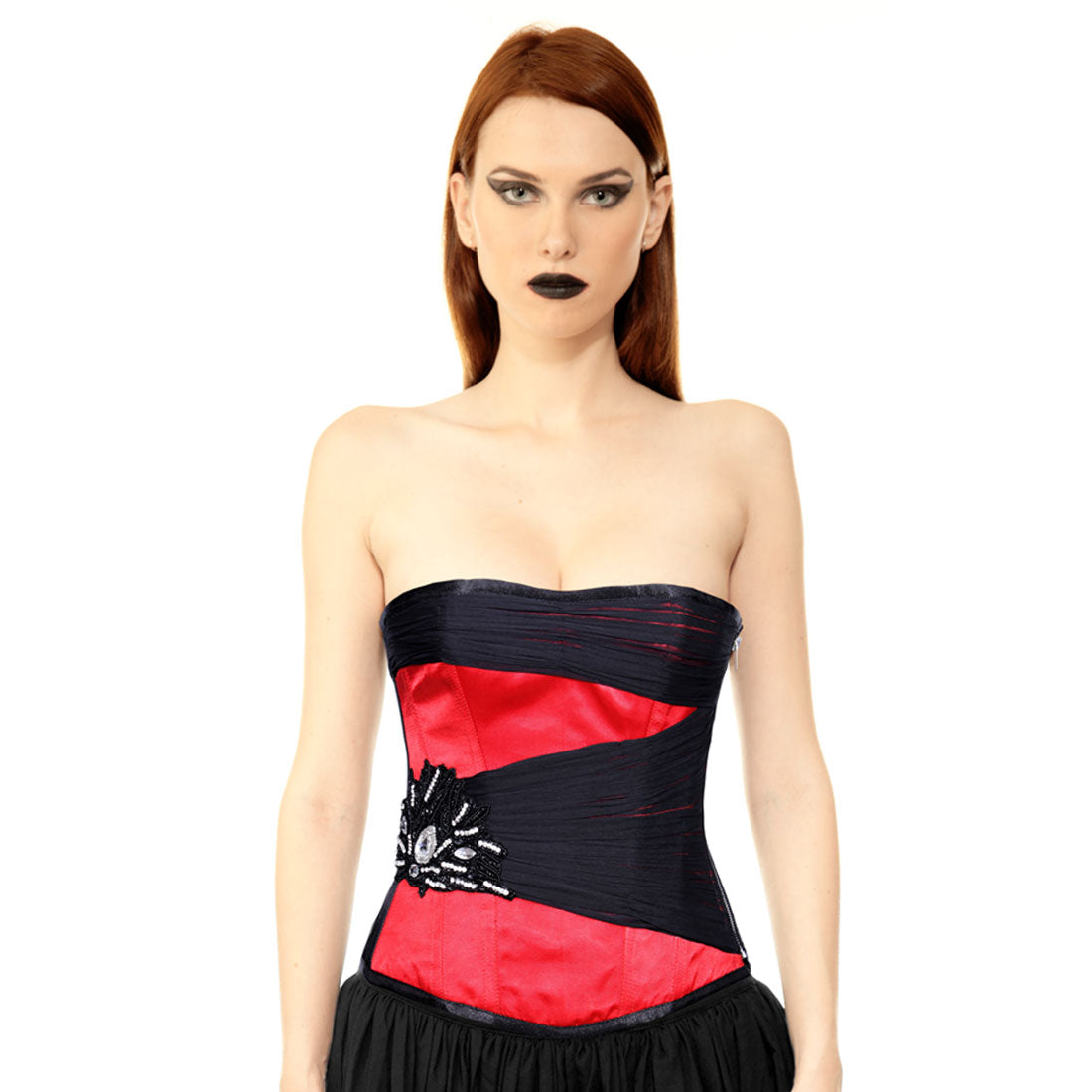 AUTHENTIC STEEL BONED RED SATIN OVER BUST CORSET Corset Revolution