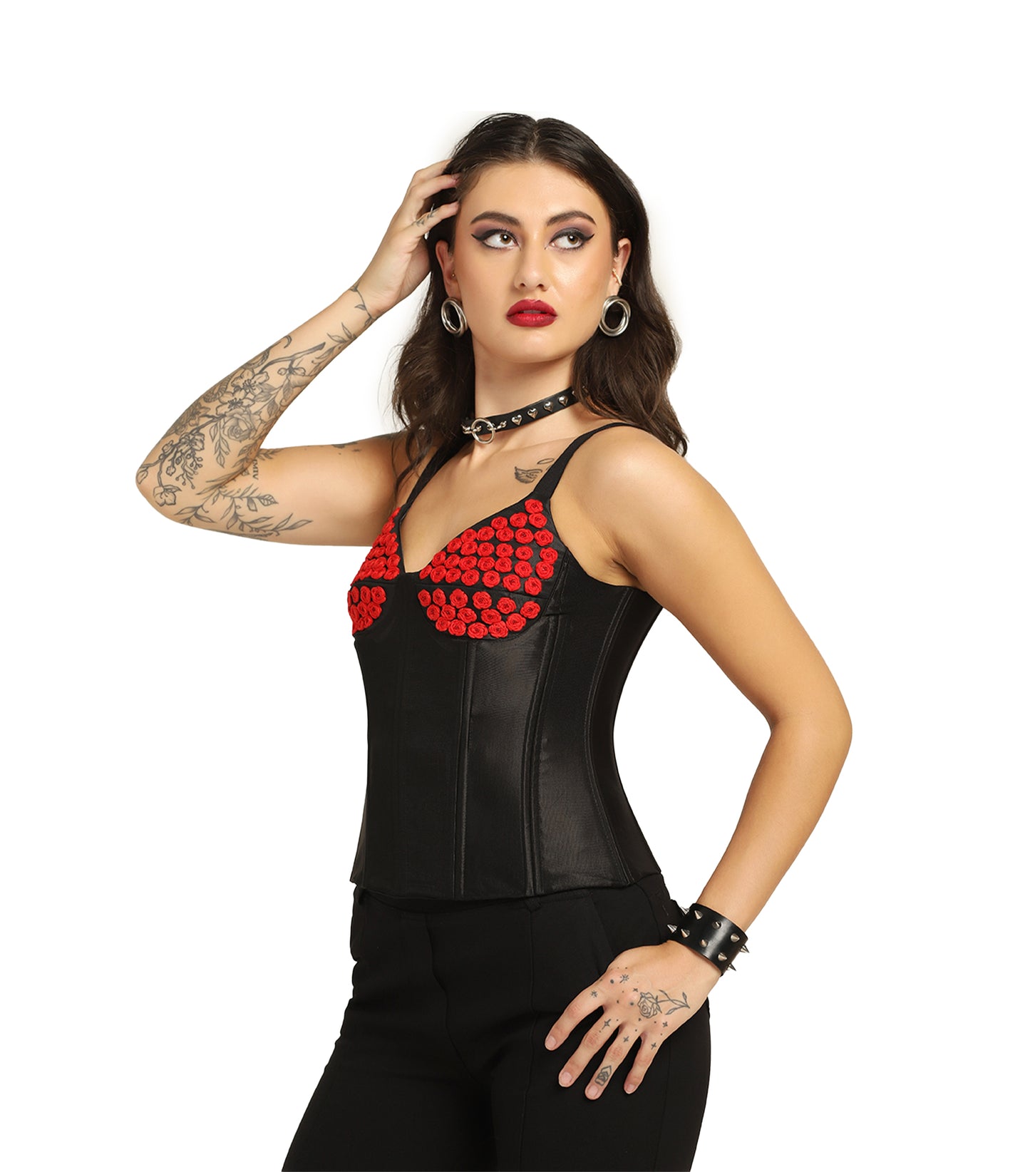 red rose embroidered corset wholesale