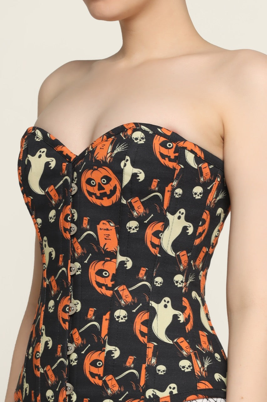 Pumpkin ghost printed waist reducing overbust Corsets