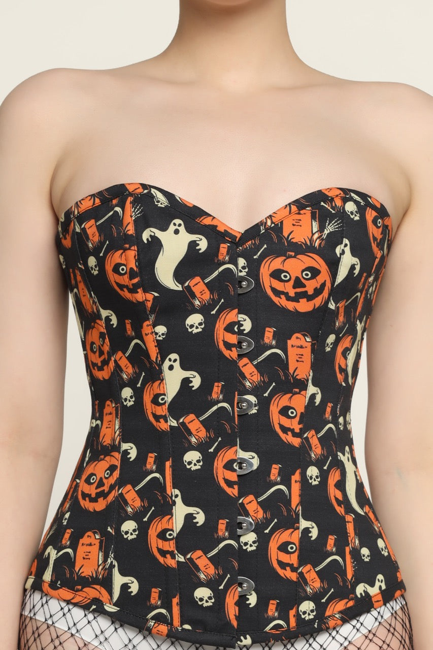 Pumpkin ghost printed waist reducing overbust Corsets