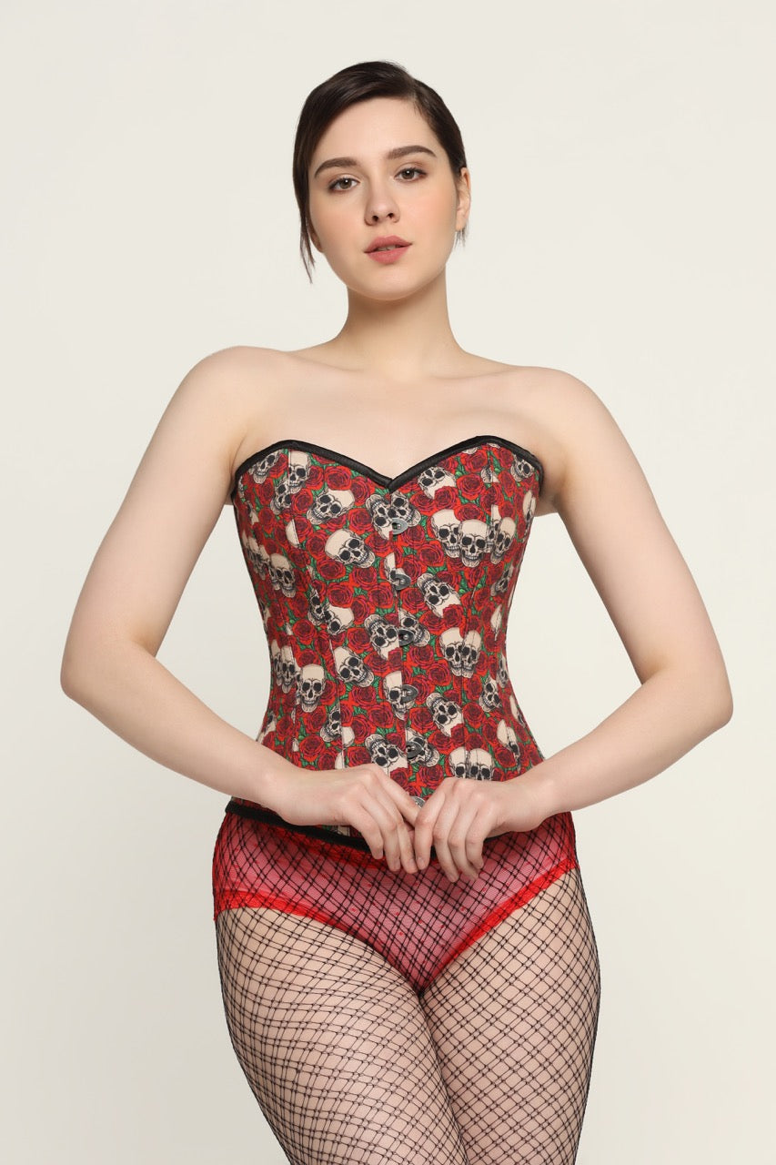 Skull Rose printed waist reducing overbust Corsets