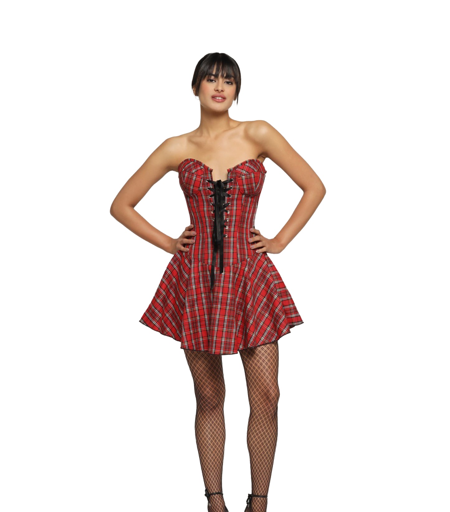 Red Tartan Temptation Corset Mini Dress