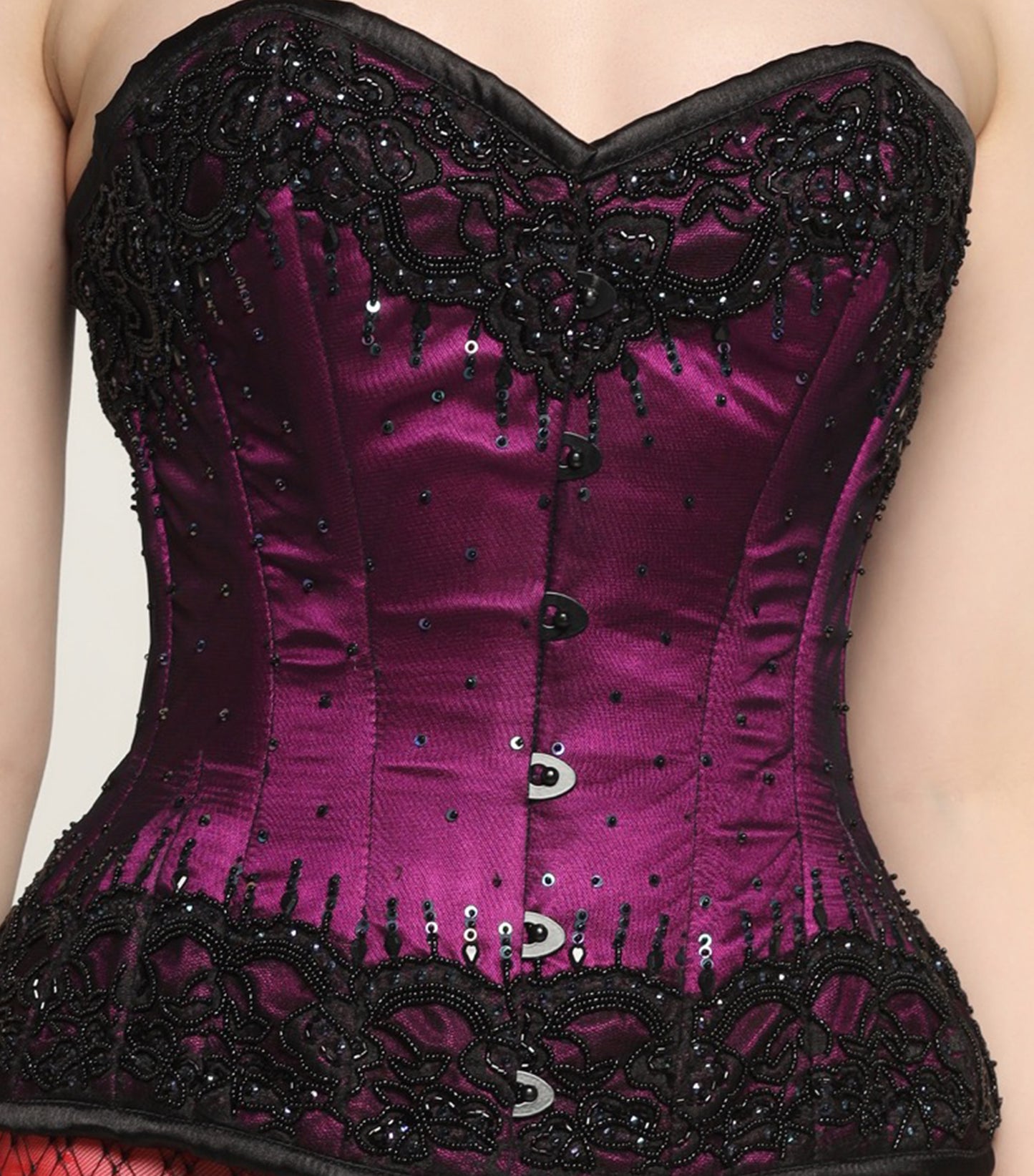 Black / Magenta Embroidery Overbust corset