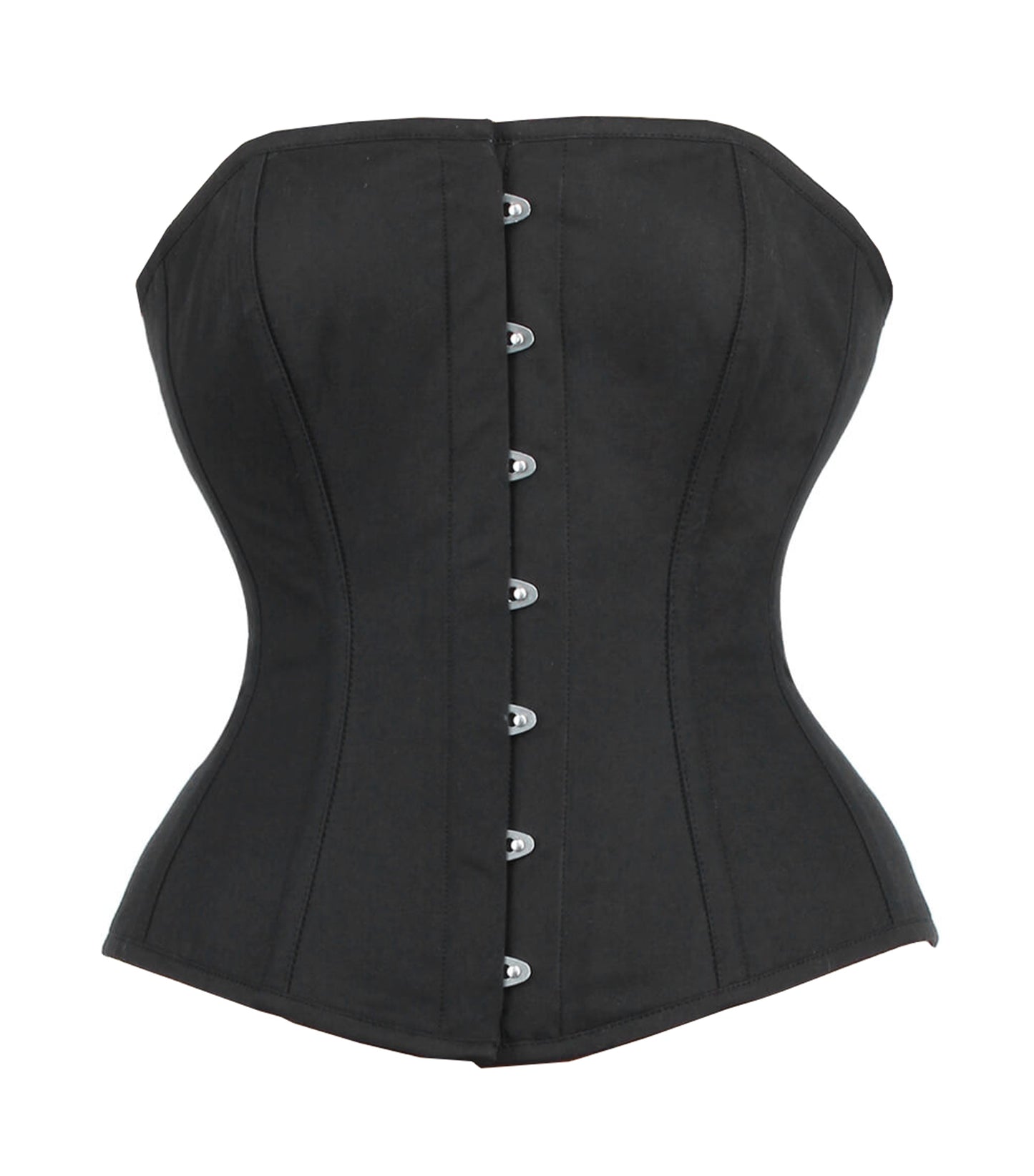 Black Cotton Long Line Overbust Corset