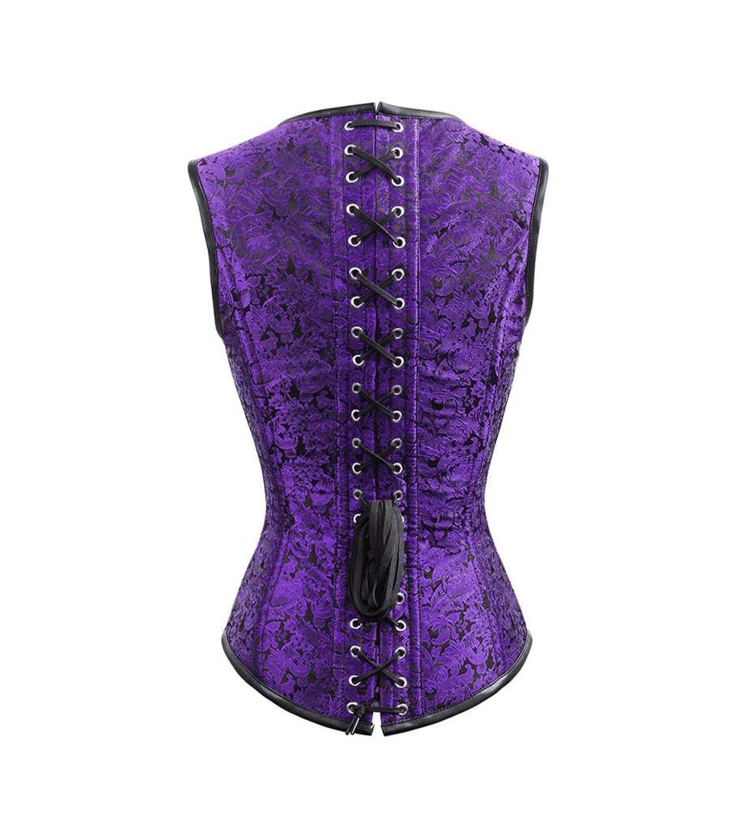 Purple Brocade Waist Reducing High Collar Corset