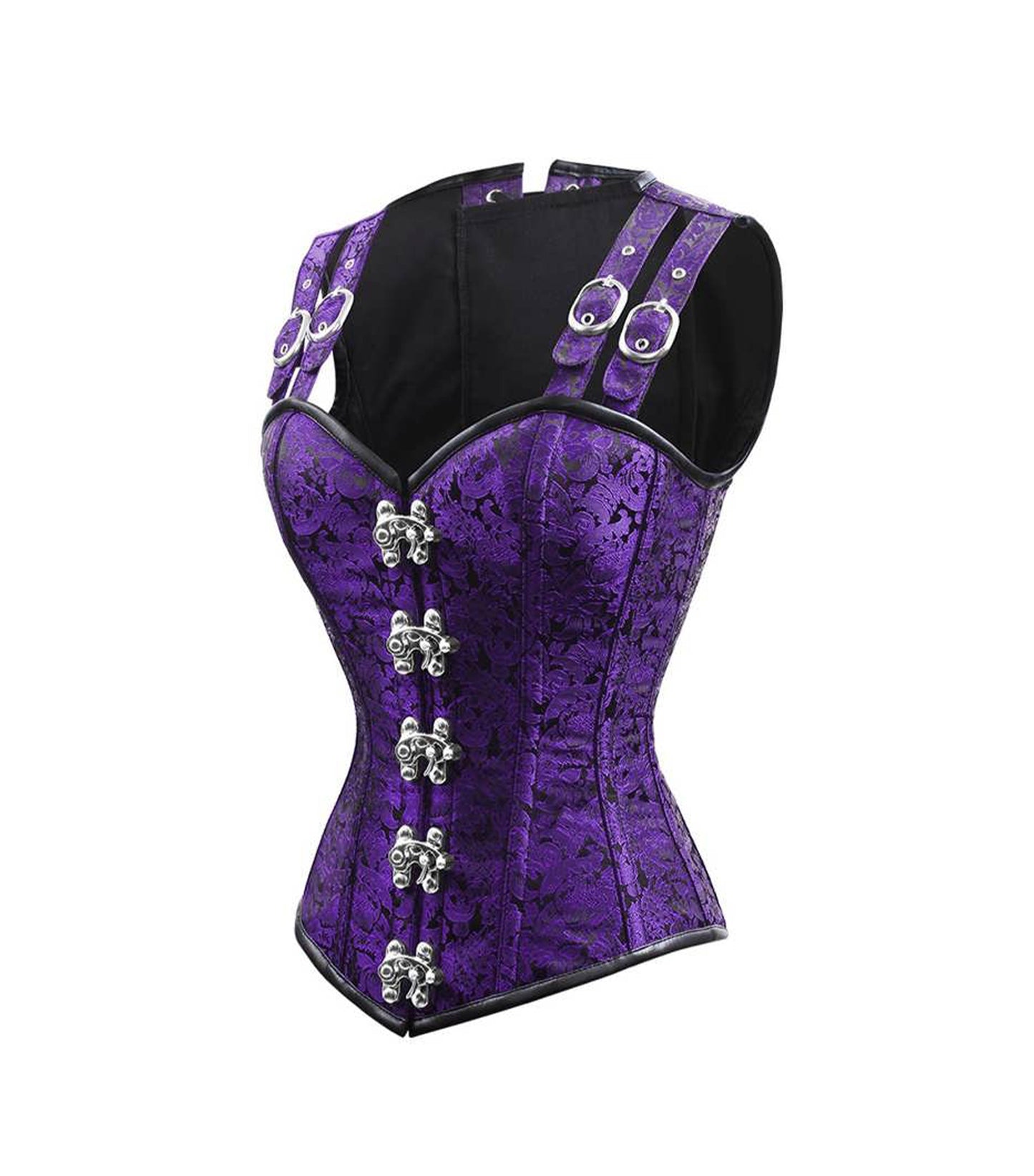 Purple Brocade Waist Reducing High Collar Corset