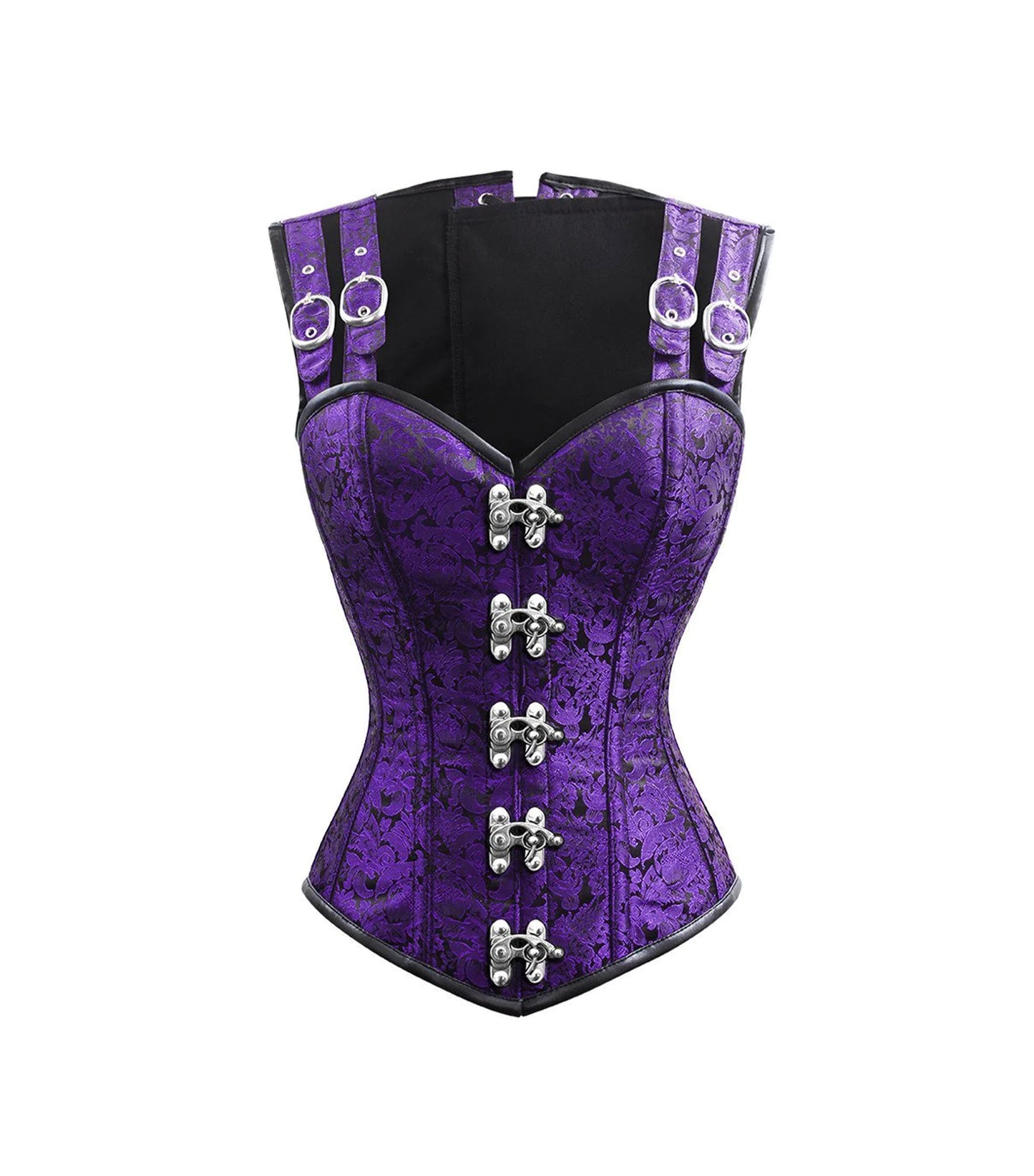 Purple Brocade Waist Reducing High Collar Corset