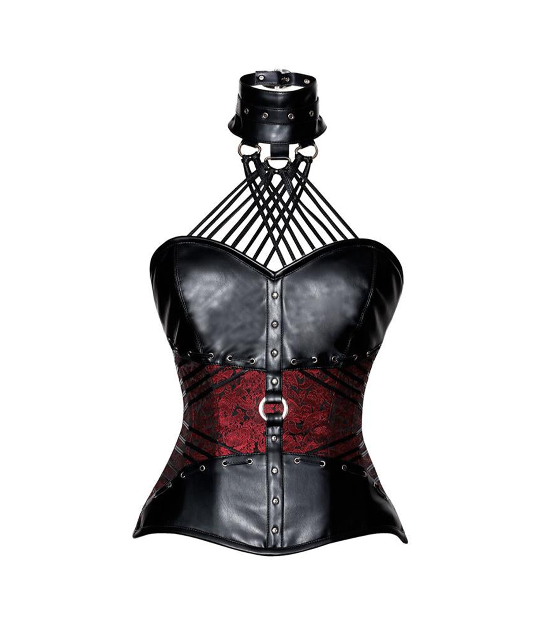Black Faux Leather Waist Reducing Overbust Corset
